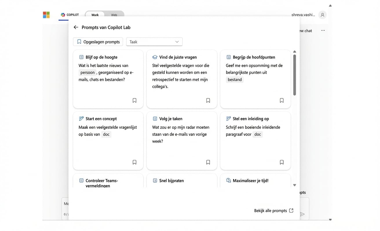 Een paar suggesties voor prompts van Copilot Lab.