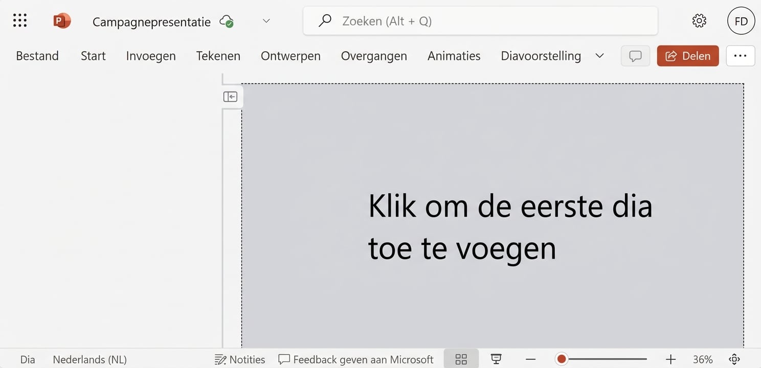 Een screenshot van een leeg PowerPoint-document.