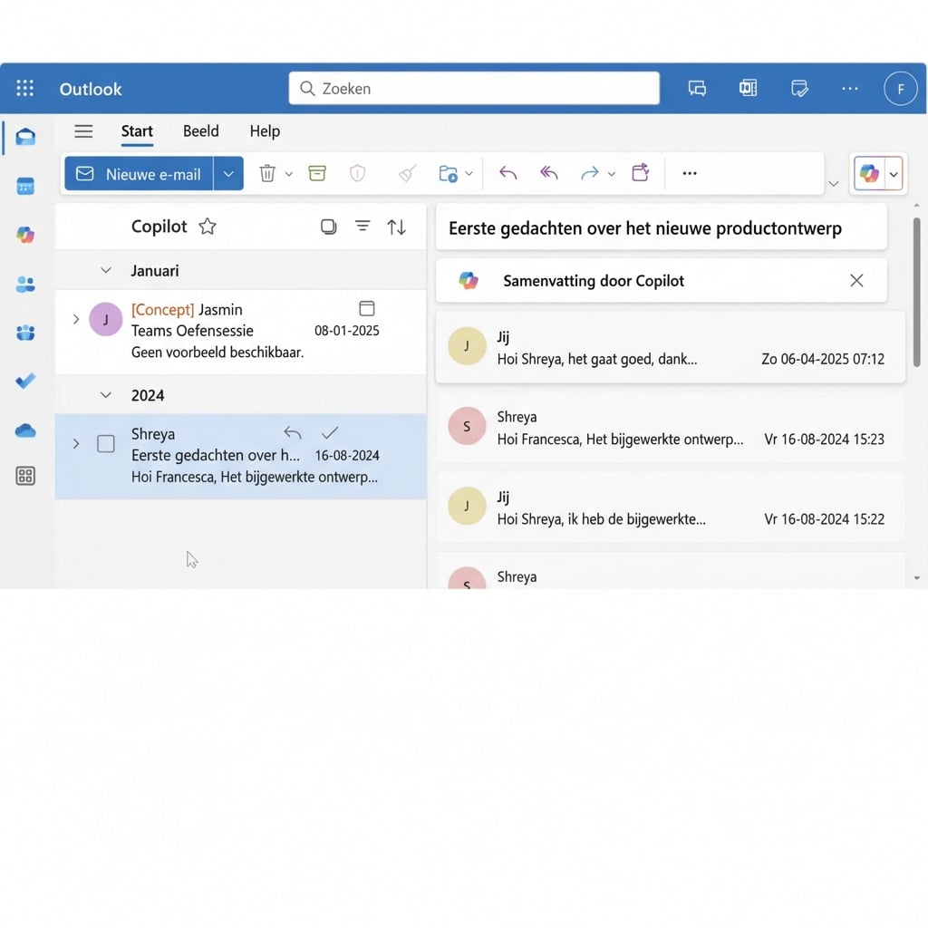 Een lang e-mailgesprek tussen twee collega's, een productmanager en een hoofdontwerper.