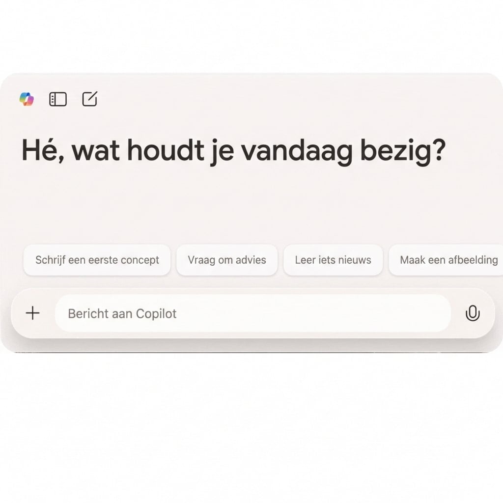 Een GIF van de Copilot-webinterface met tekst in "Wat is Microsoft Copilot?" met een output.