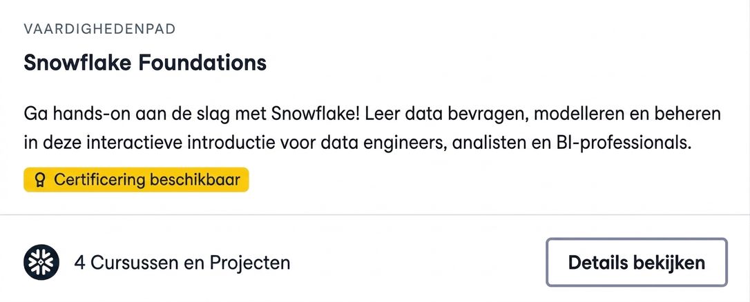Screenshot van DataCamp's Snowflake Foundation Skill Track