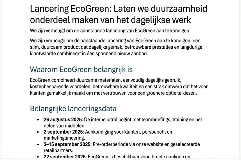 Dezelfde nieuwsbrief na de vervolgactie: een motiverende kop toegevoegd en de toon opgewekter, feiten onveranderd