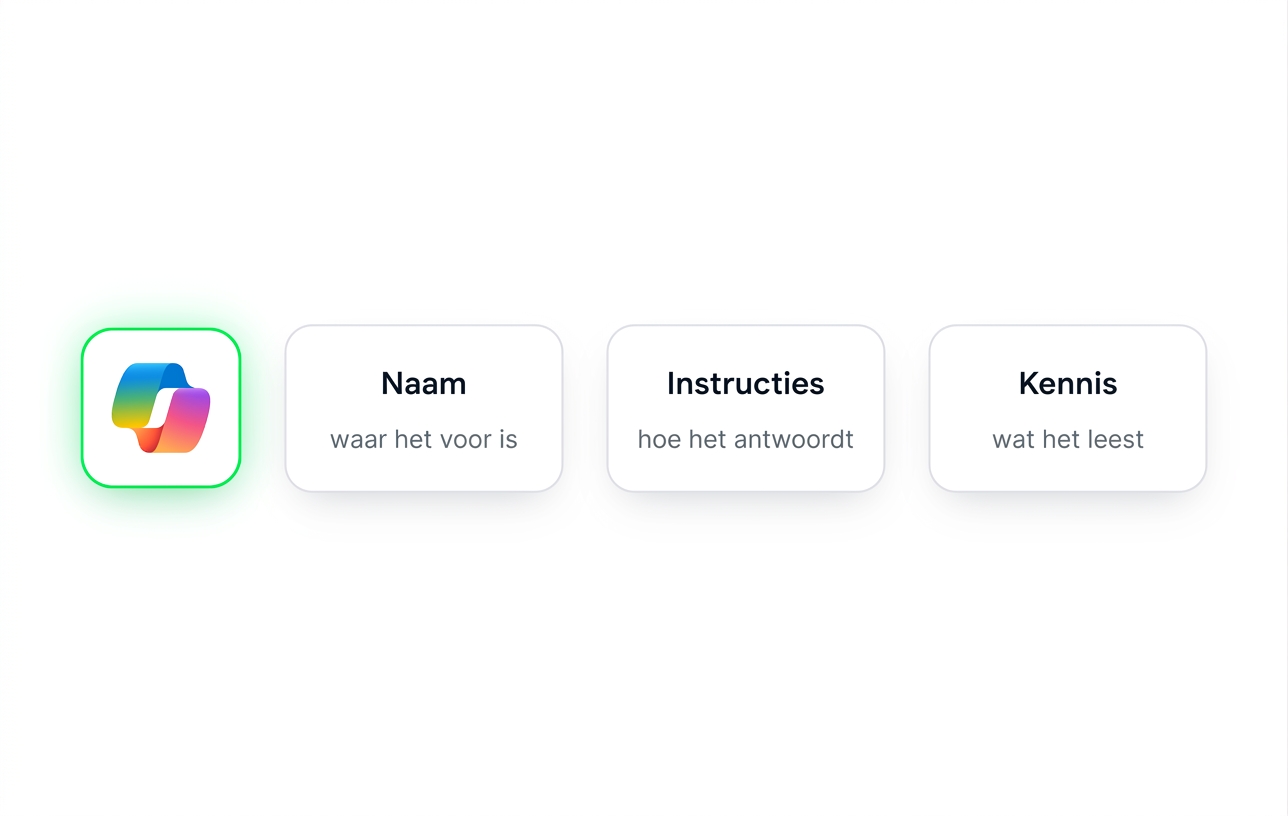 Een agent naast zijn drie velden: Name, Instructions en Knowledge