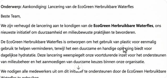 Formele zakelijke aankondiging, conceptmail van Copilot