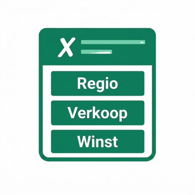 Illustratie van een groene Excel-sheet met kolommen Region, Sales en Profit, die duidelijke data-organisatie symboliseren