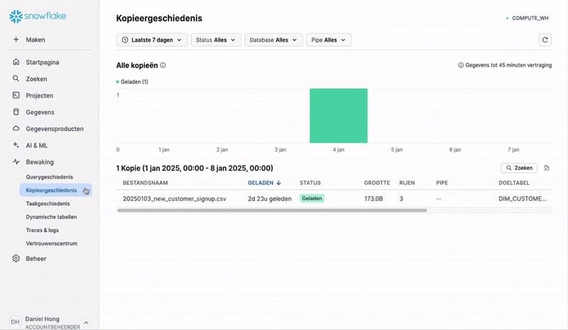 GIF van Copy History bekijken op het tabblad Monitoring