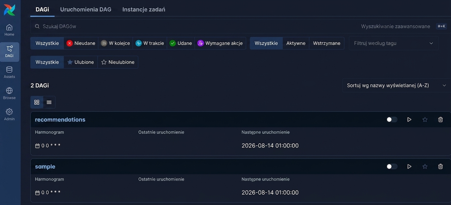 Zrzut ekranu interfejsu Airflow