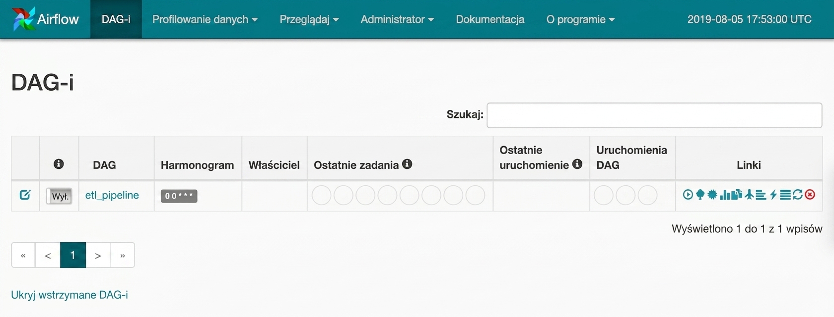 Zrzut ekranu interfejsu Airflow