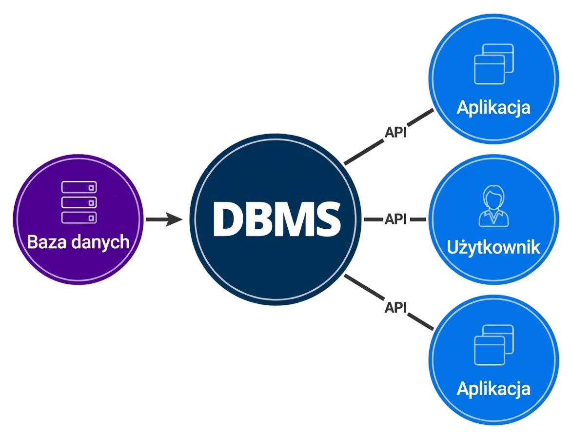 Diagram interfejsu DBMS między bazą danych a użytkownikami