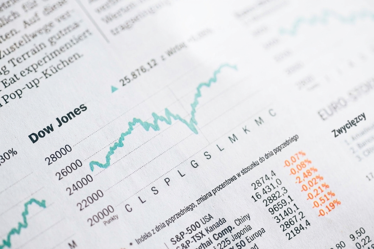 Zdjęcie gazety z wykresem indeksu Dow Jones