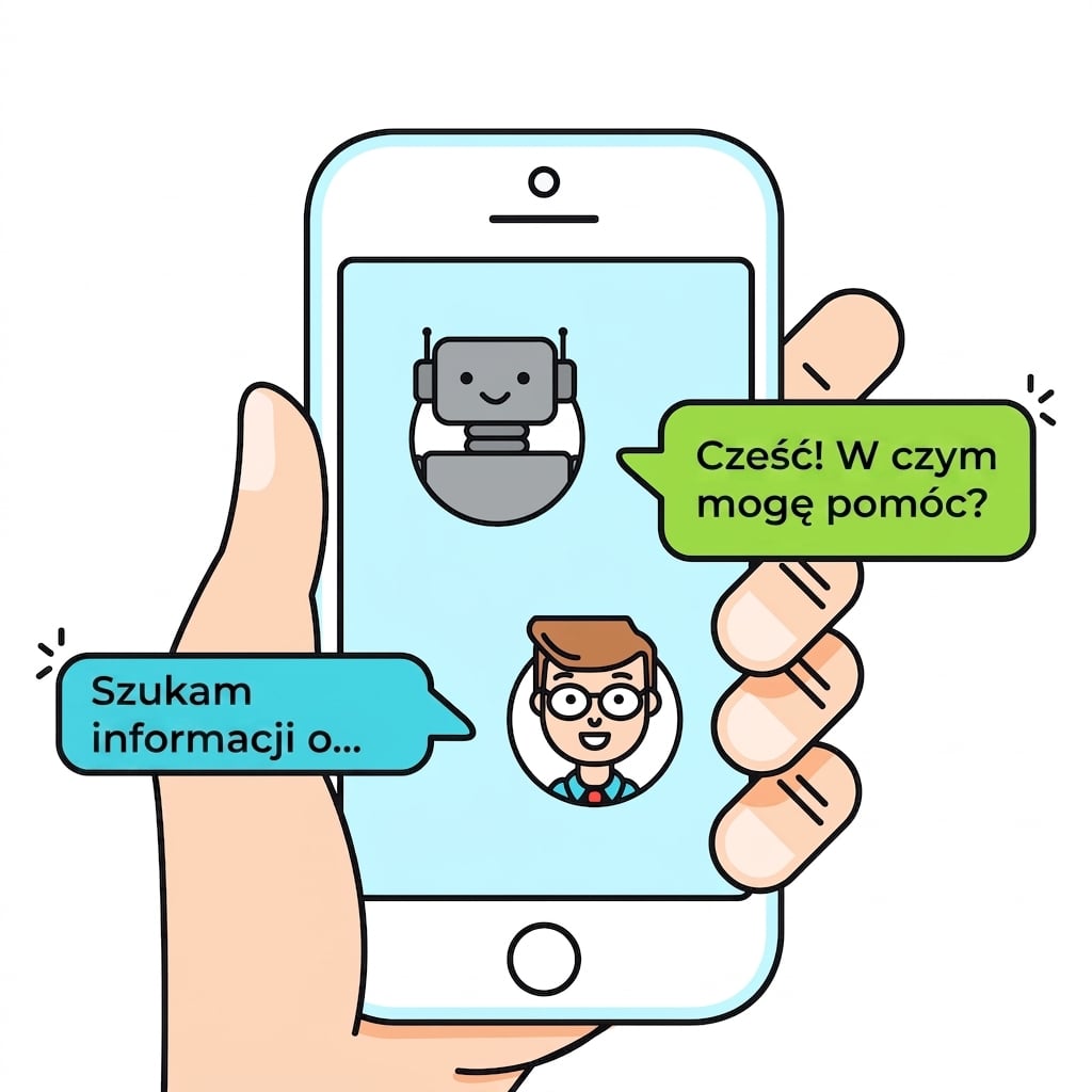 Mężczyzna rozmawiający z chatbotem na smartfonie