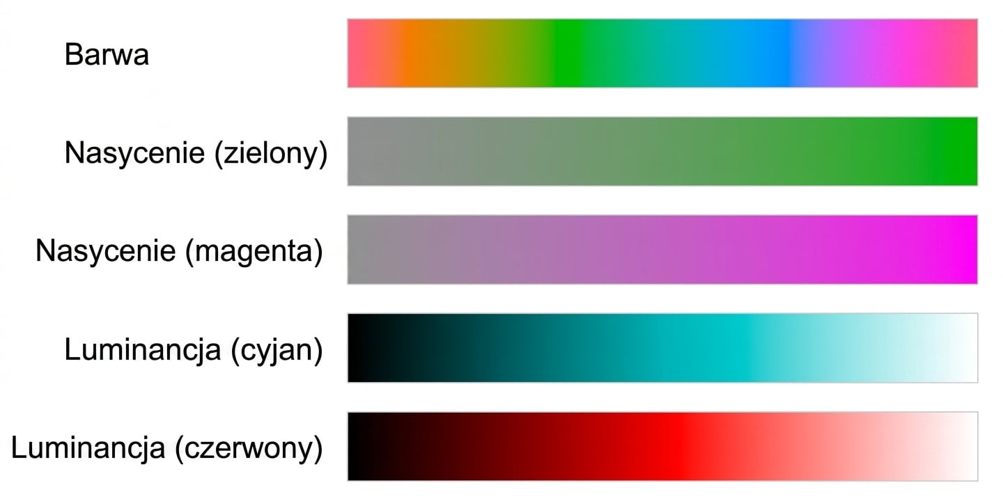 Próbki kolorów odcień, chroma i luminancja