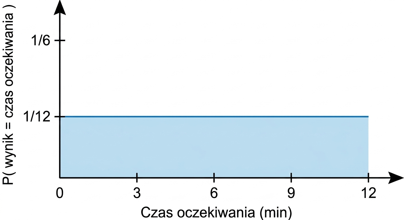Oś Y jako P(wynik = czas oczekiwania) z poziomą linią na poziomie 1/12