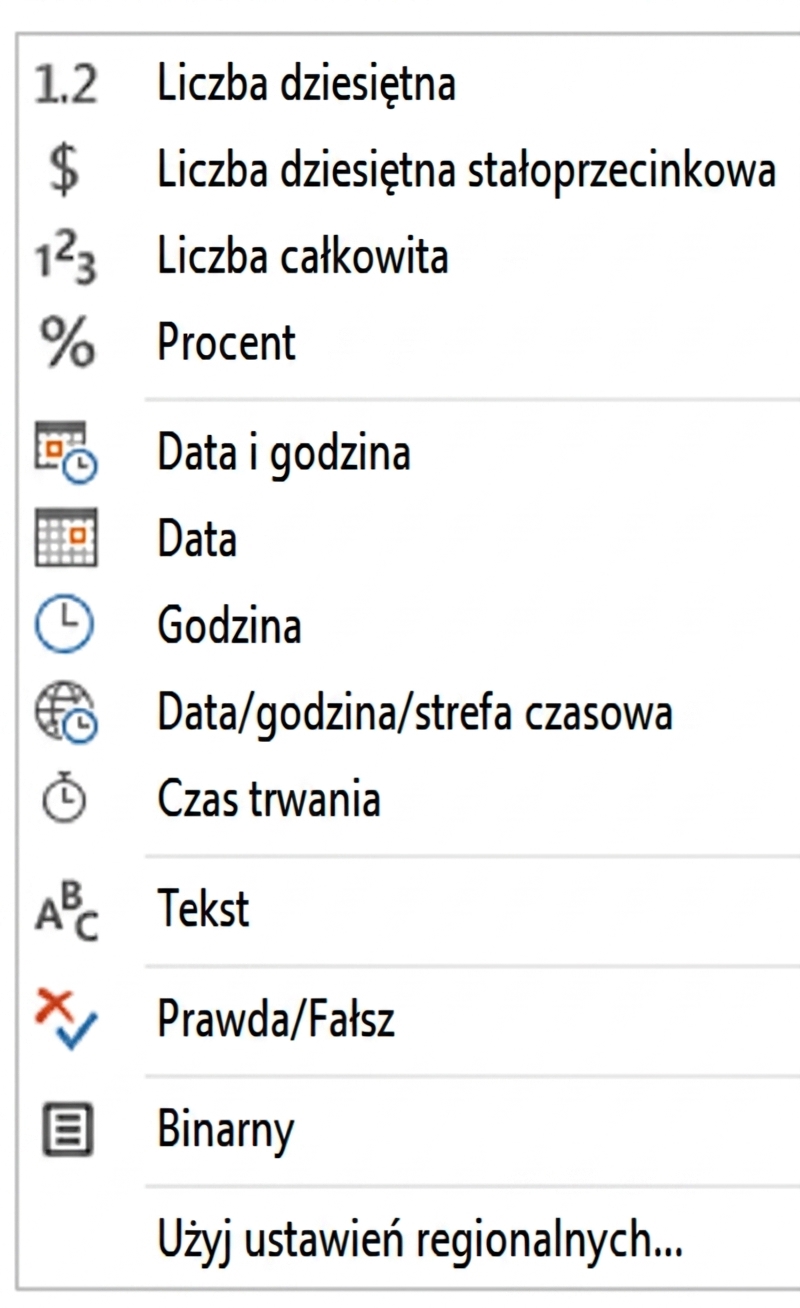 Typy danych w Power BI