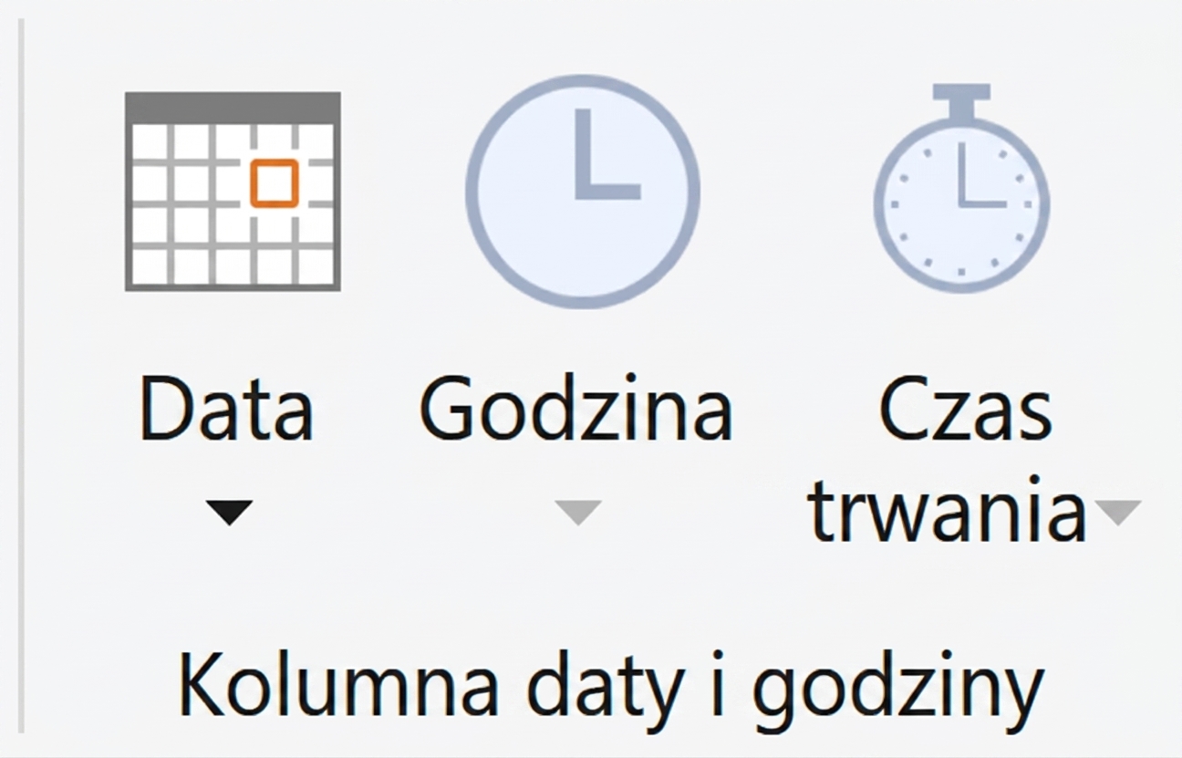 Zrzut ekranu przedstawiający opcje transformacji dat w Power Query