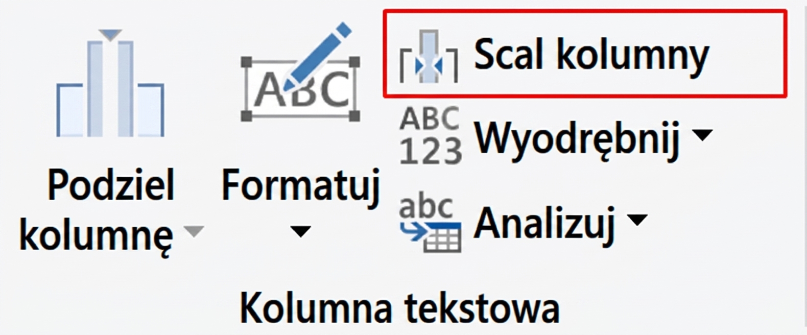 Zrzut ekranu Power Query przedstawiający przekształcenie Scal kolumny