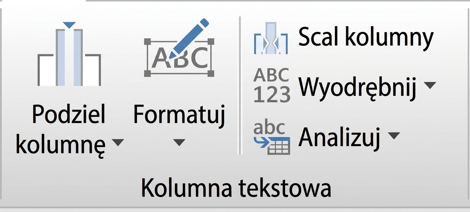 Zrzut ekranu interfejsu Power Query przedstawiający opcje przekształcania tekstu