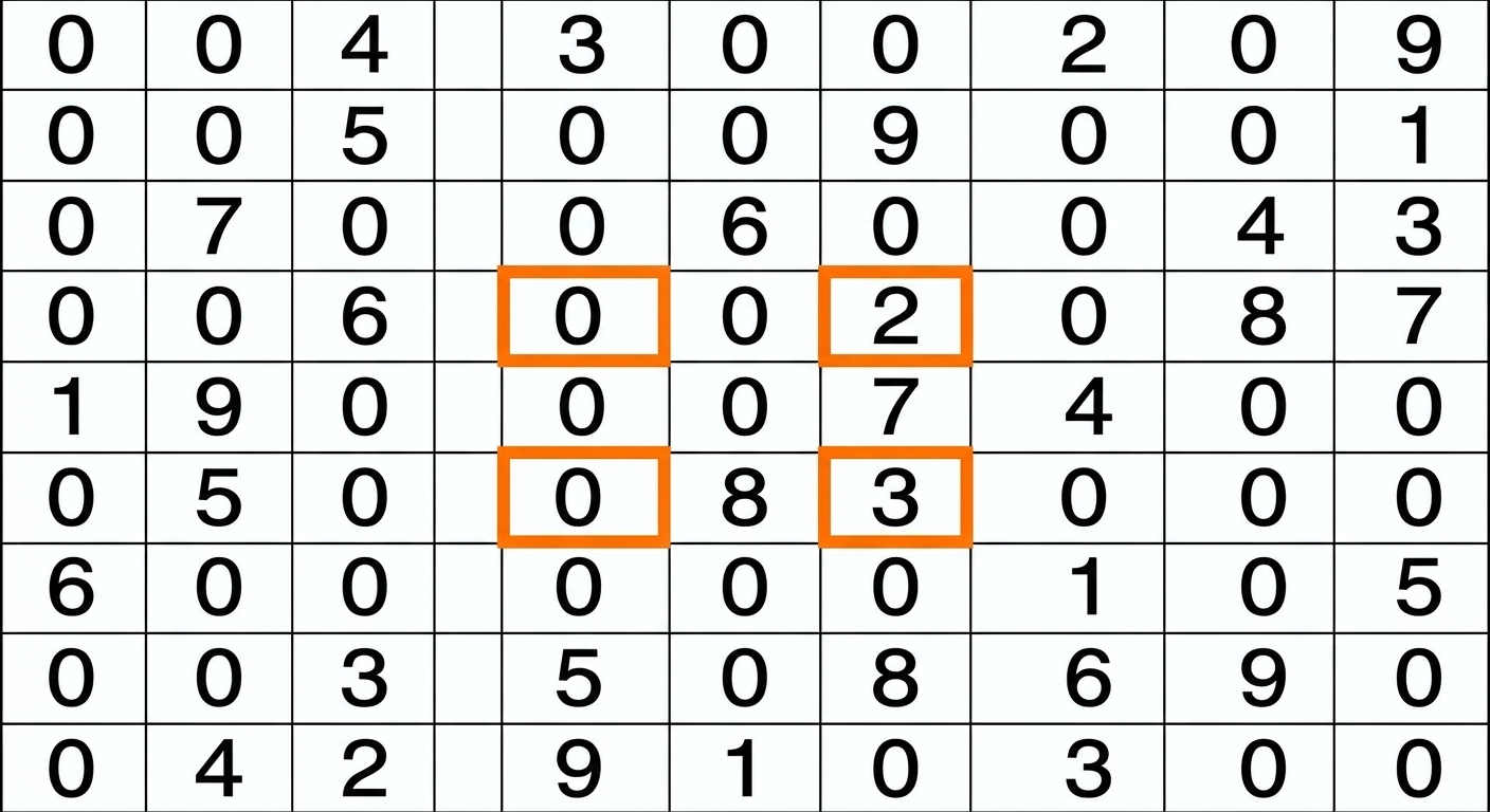 Gra w sudoku z zaznaczonymi tylko narożnikami dziewięciu środkowych pól