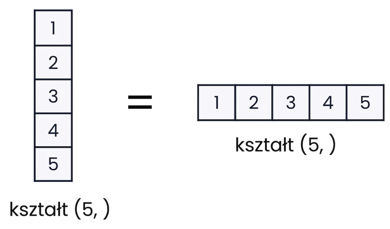Grafika pokazująca, że tablice 1D w NumPy nie mogą być pionowe ani poziome