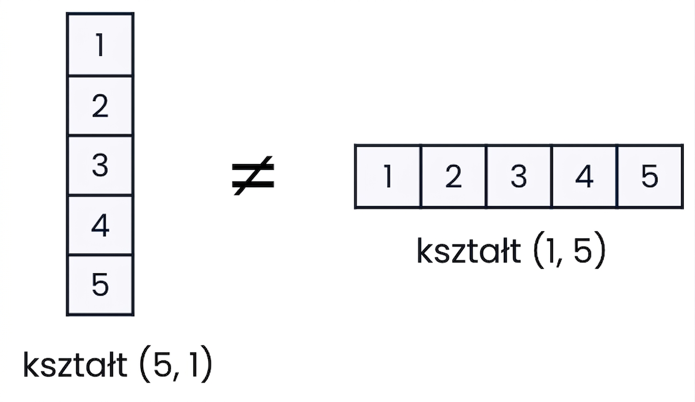 Grafika pokazująca, że tablice 2D w NumPy mogą być pionowe lub poziome