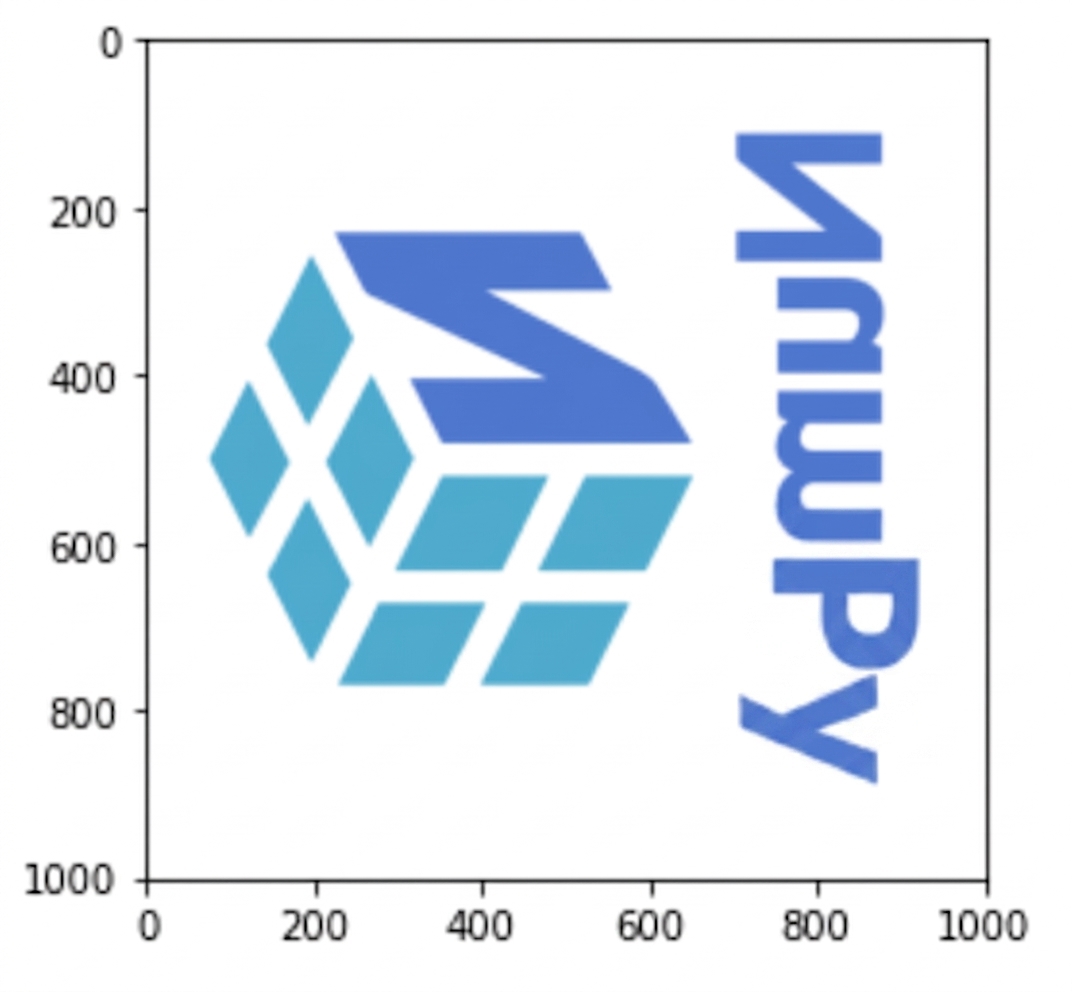 Logo NumPy z transponowanymi wierszami i kolumnami — logo jest odbite i obrócone na bok