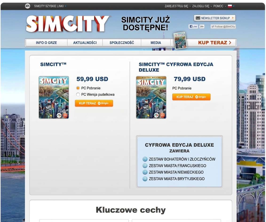 Strona SimCity bez banera