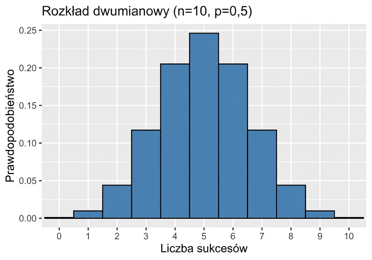 Wykres rozkładu dwumianowego dla n=10, p=0,5.png