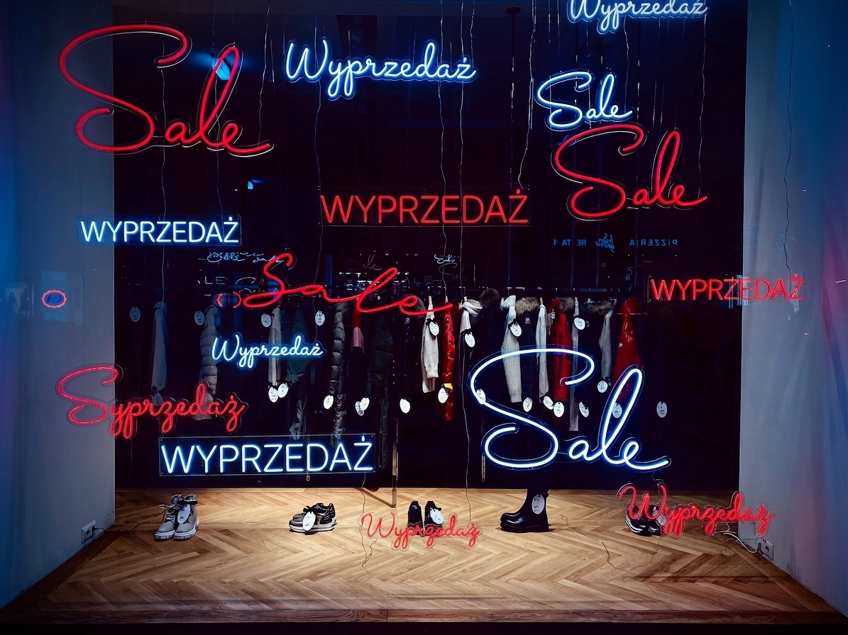 Witryna sklepowa z napisem „sale".