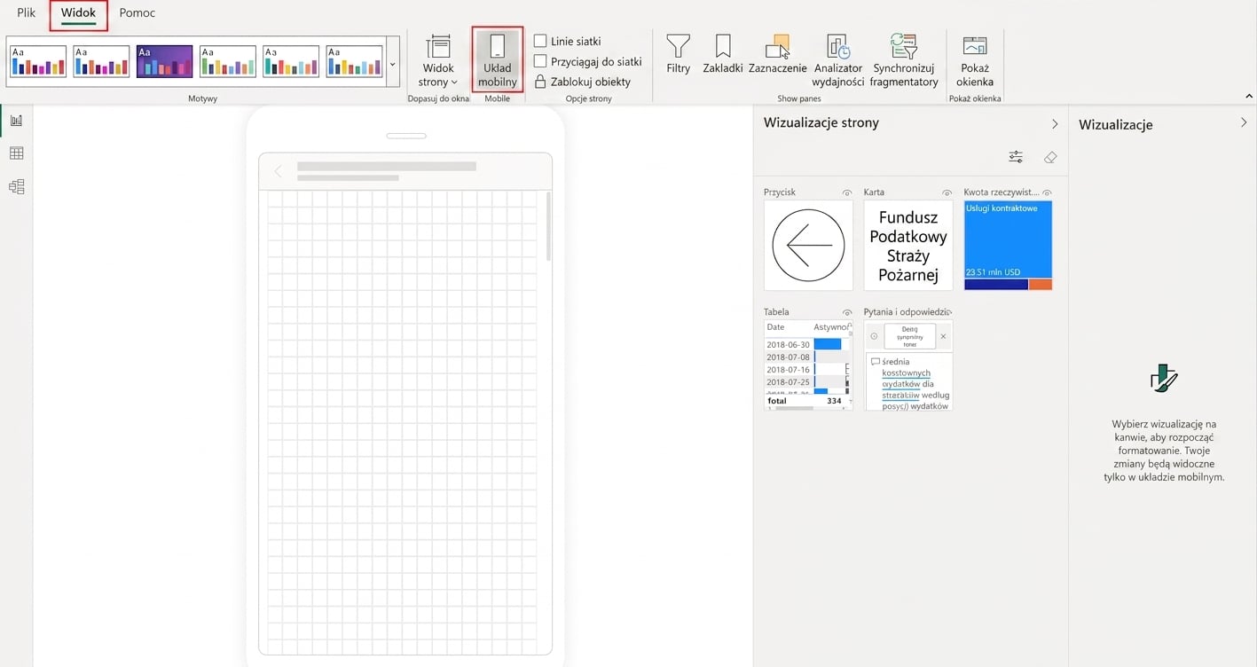 Układ mobilny w Power BI Desktop