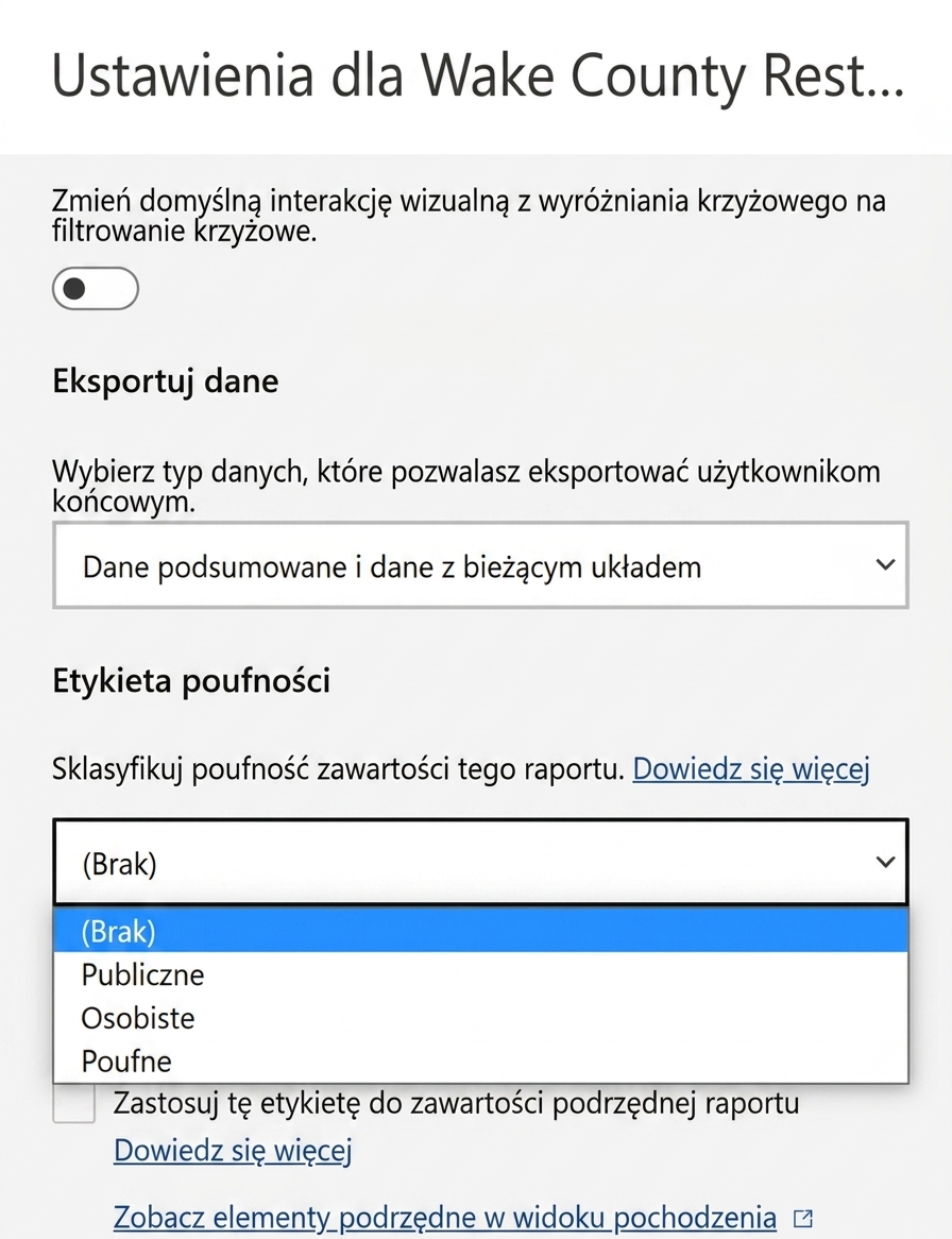 Dodawanie etykiety poufności do raportu.