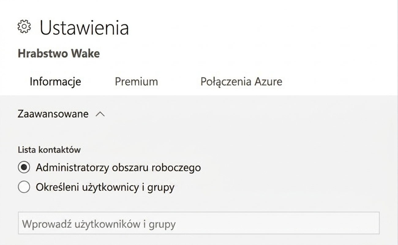 Zestaw kontaktów dla obszaru roboczego Power BI