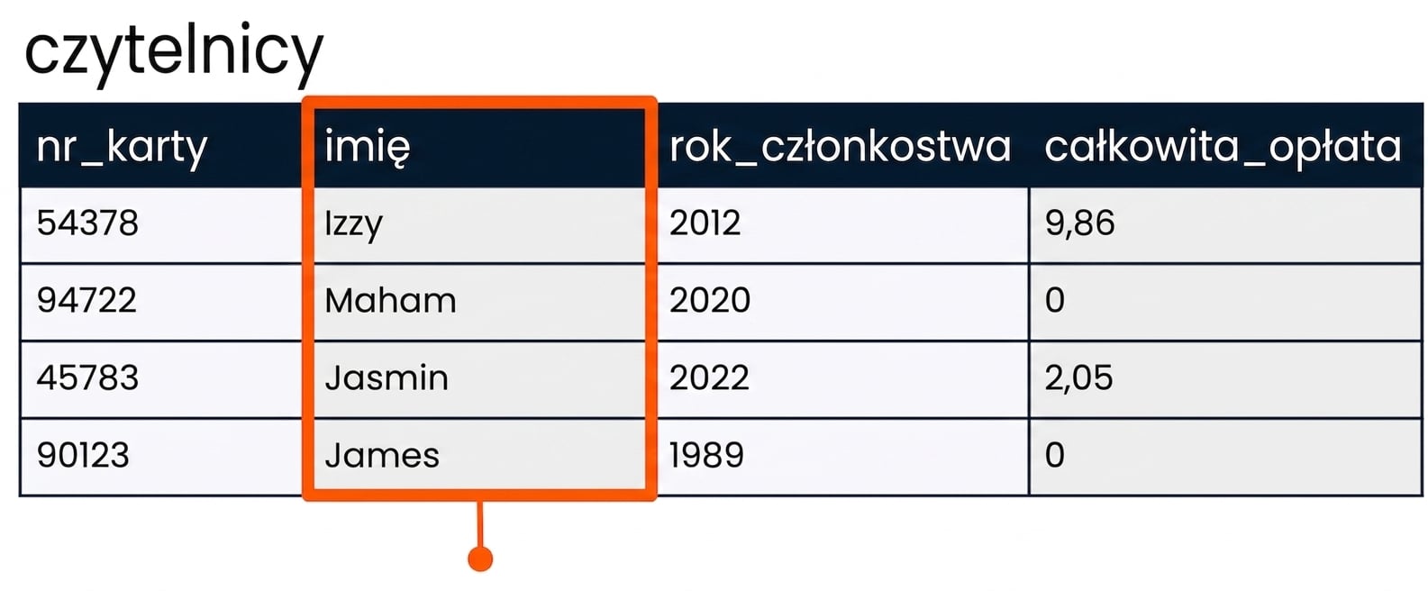 Wybór pola name