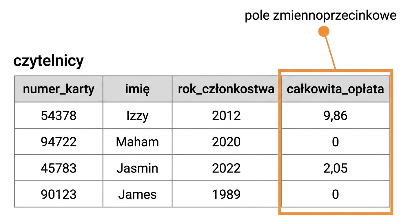 Tabela patrons z wyróżnionym polem total_fine jako przykład pola zmiennoprzecinkowego