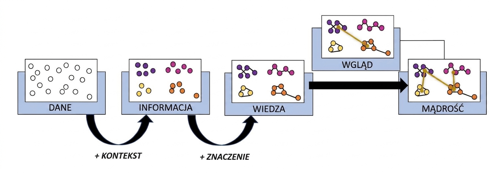 schemat blokowy procesu DIKW z dodanym poziomem wniosków