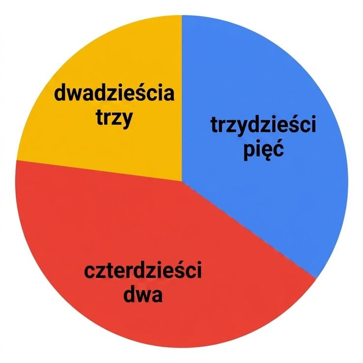 Wykres kołowy przedstawiający 3 kolory podstawowe z nałożonymi liczbami