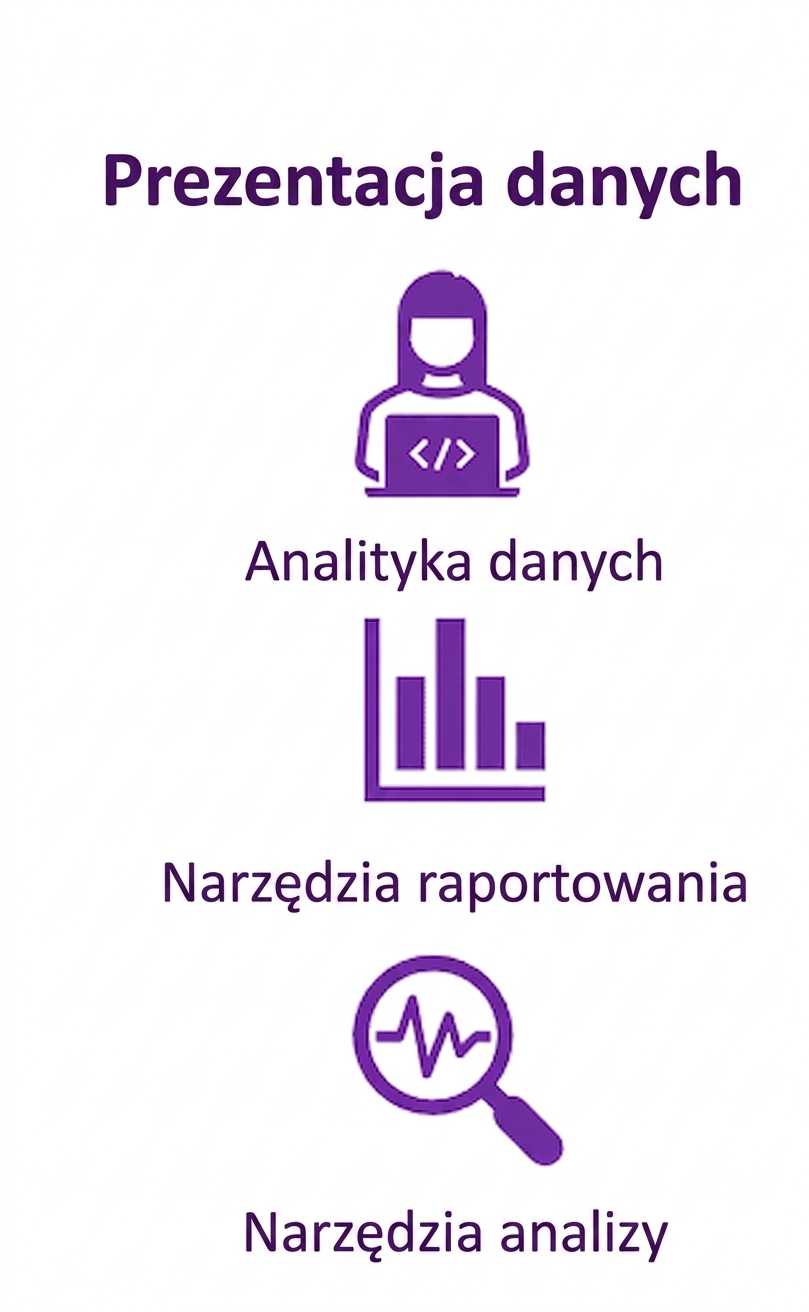 obraz ikony osoby przy komputerze, ikony raportu i ikony lupy