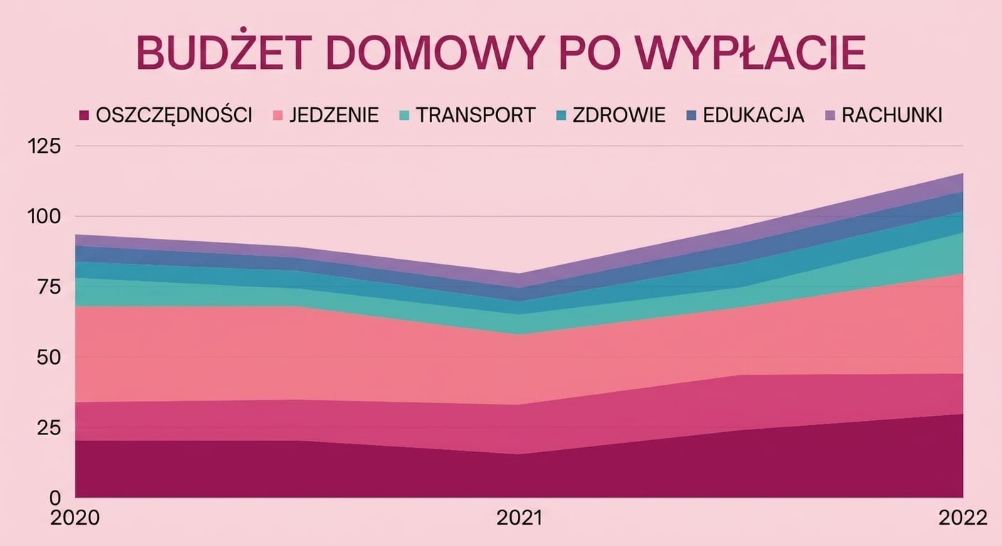 Grafika przedstawia różne kategorie w różnych kolorach, z obszarami zabarwionymi aż do poziomej osi