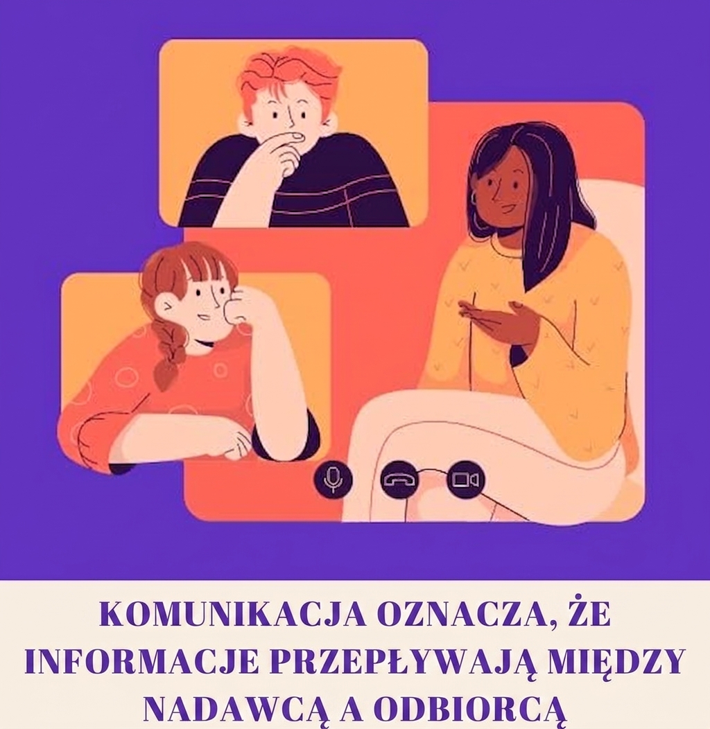grafika przedstawia osobę komunikującą się z odbiorcami przez wideokonferencję