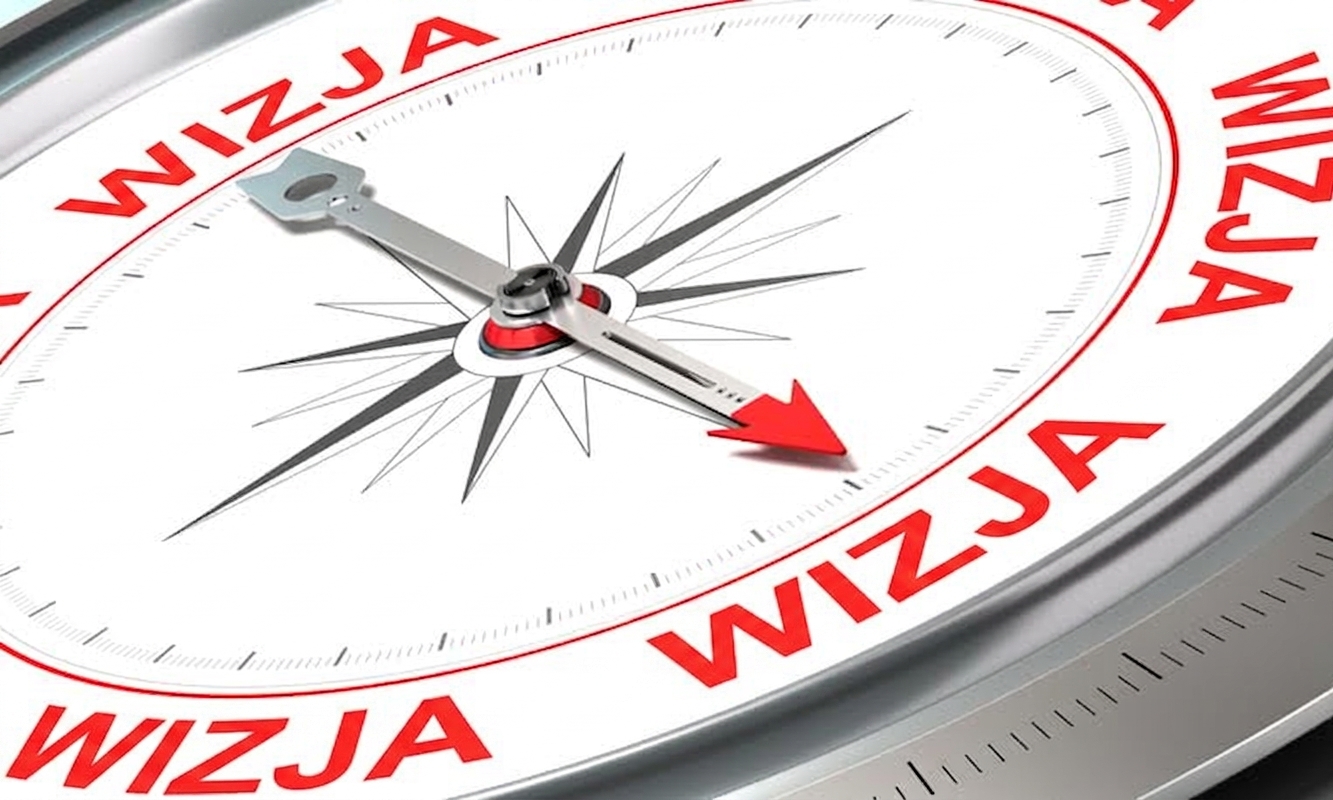 Zdjęcie kompasu wskazującego słowo „wizja"