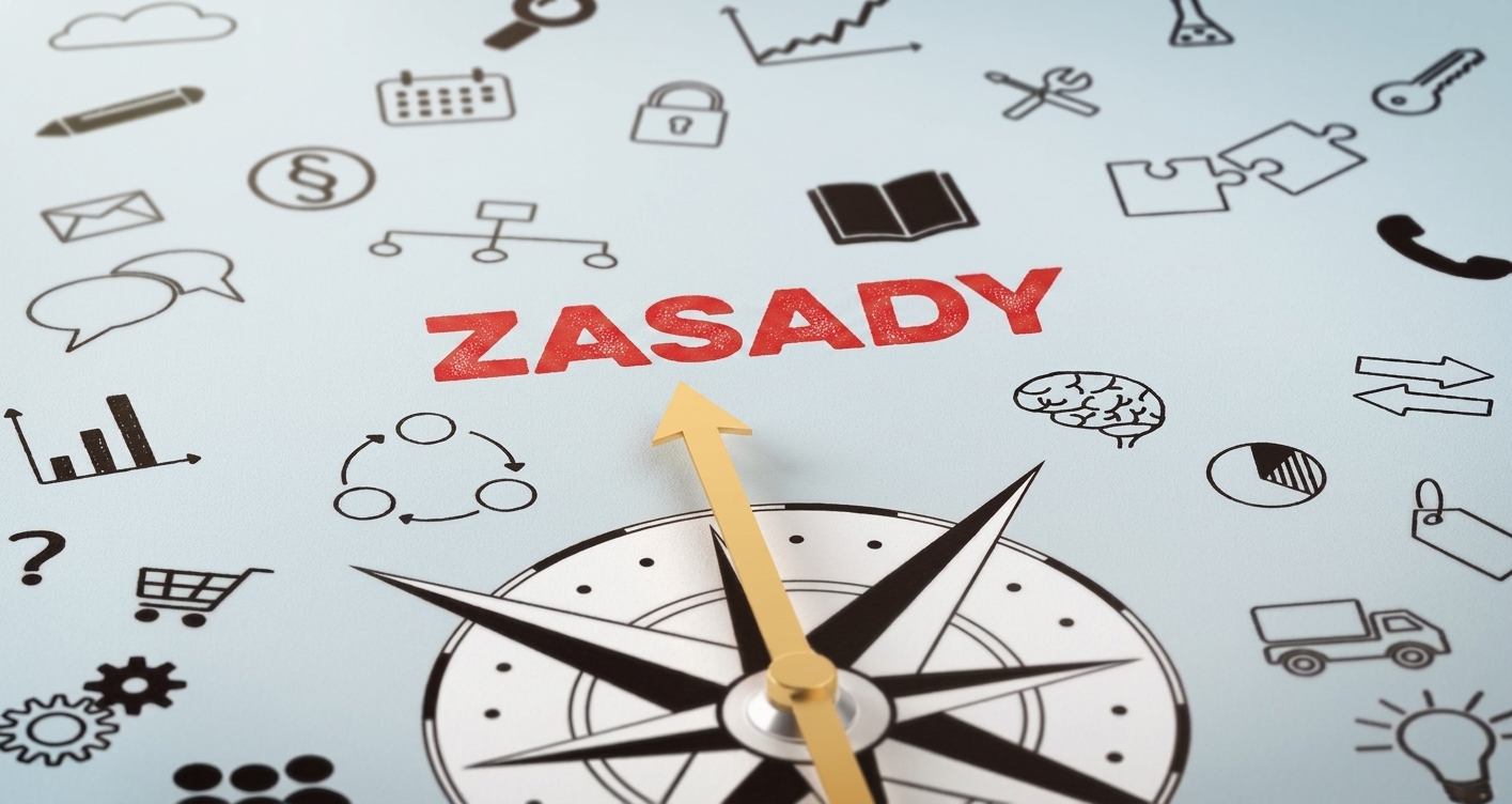 Zdjęcie kompasu wskazującego słowo „zasady"
