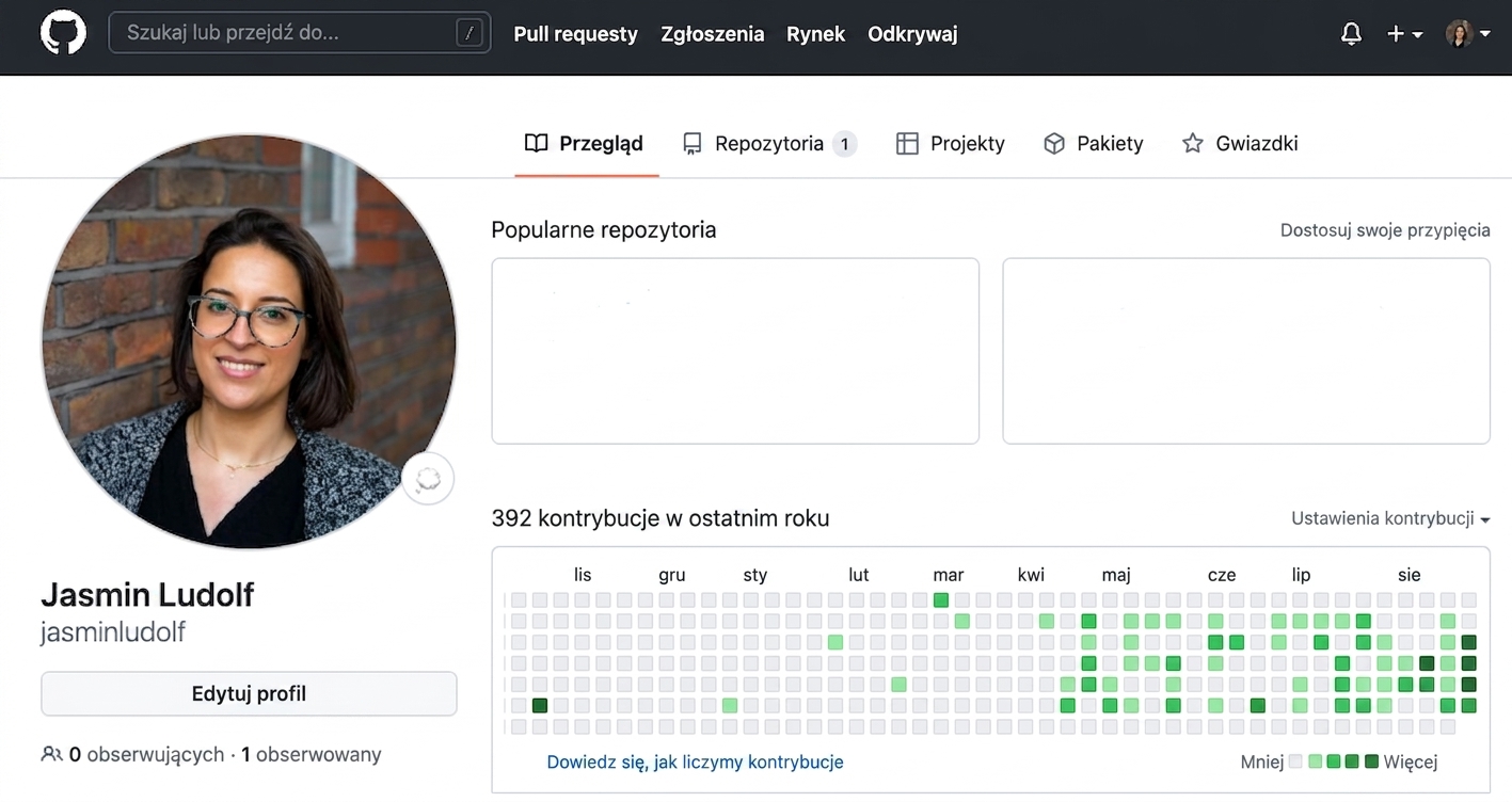 Widok profilu GitHub