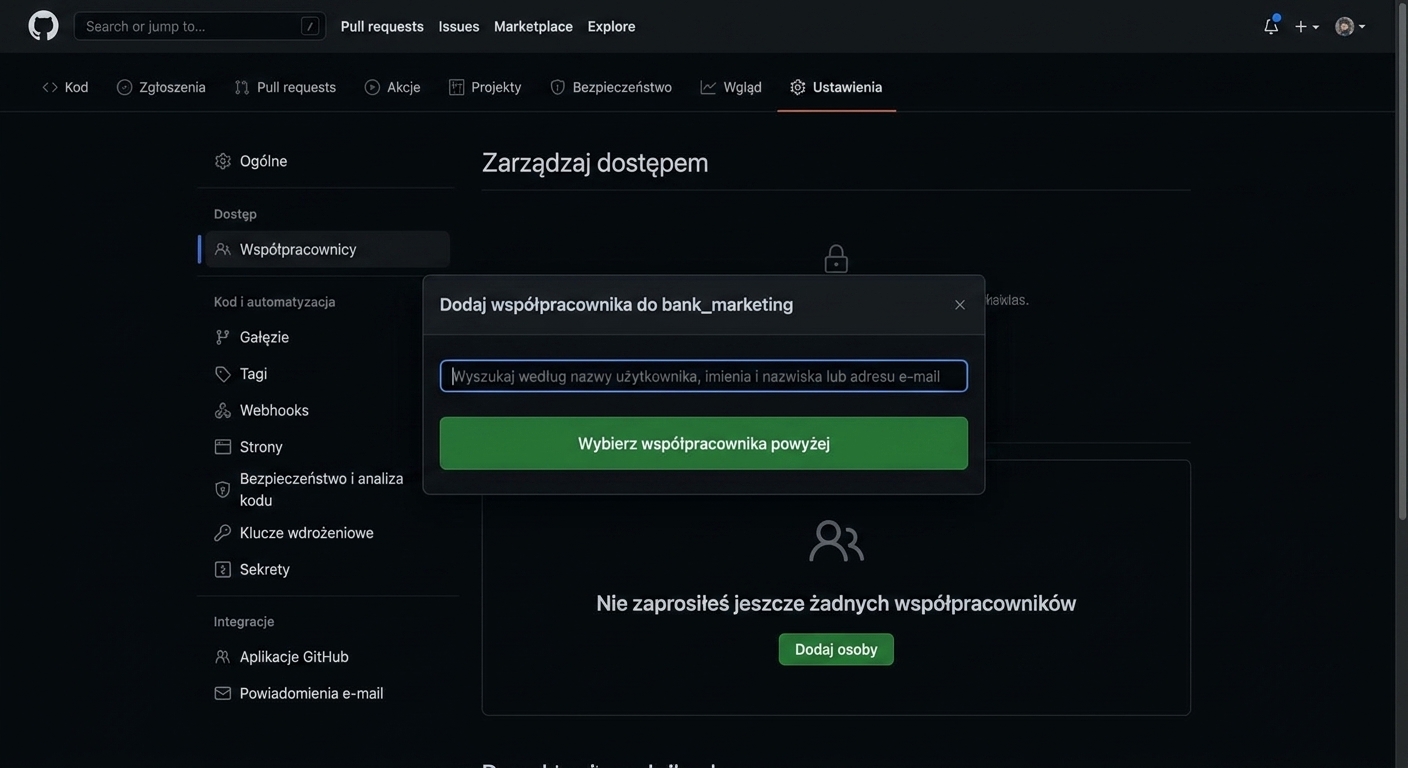 Film pokazujący dodawanie Jasmin Ludolf jako współpracownika do prywatnego repozytorium