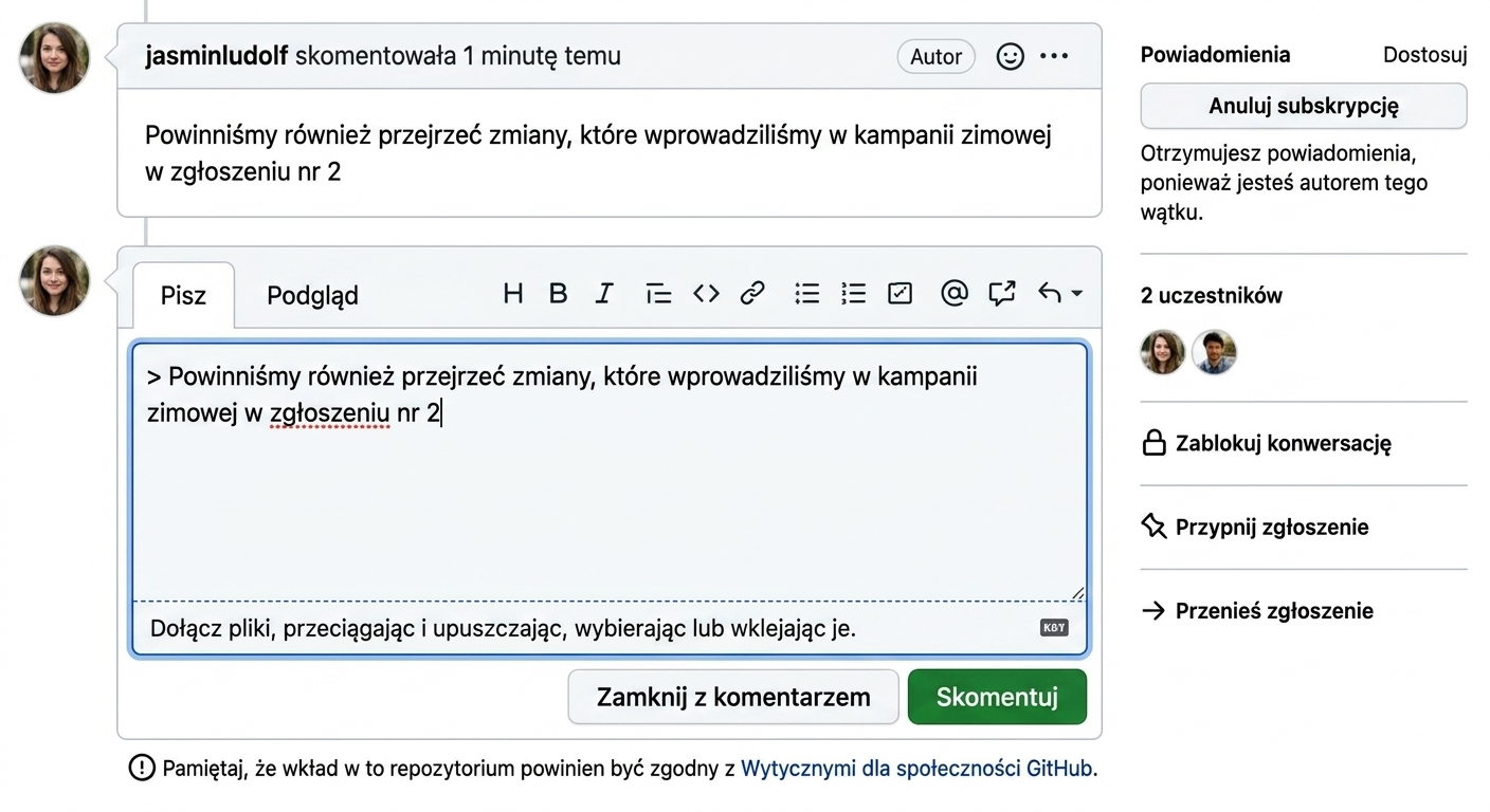 Widok cytowanego komentarza