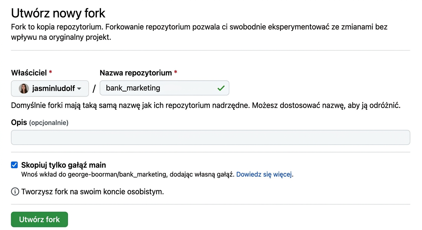 Widok strony tworzenia nowego forka