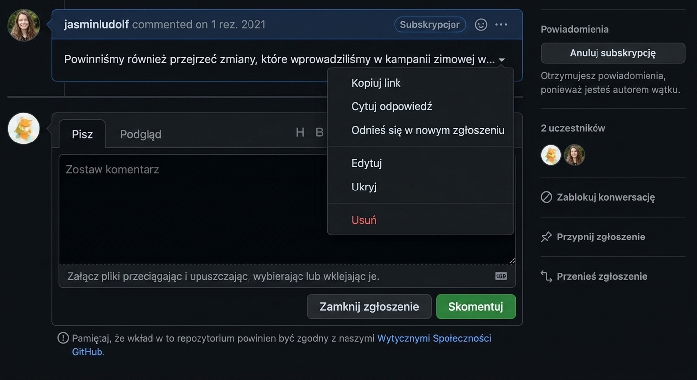 Widok przycisku cytowania odpowiedzi