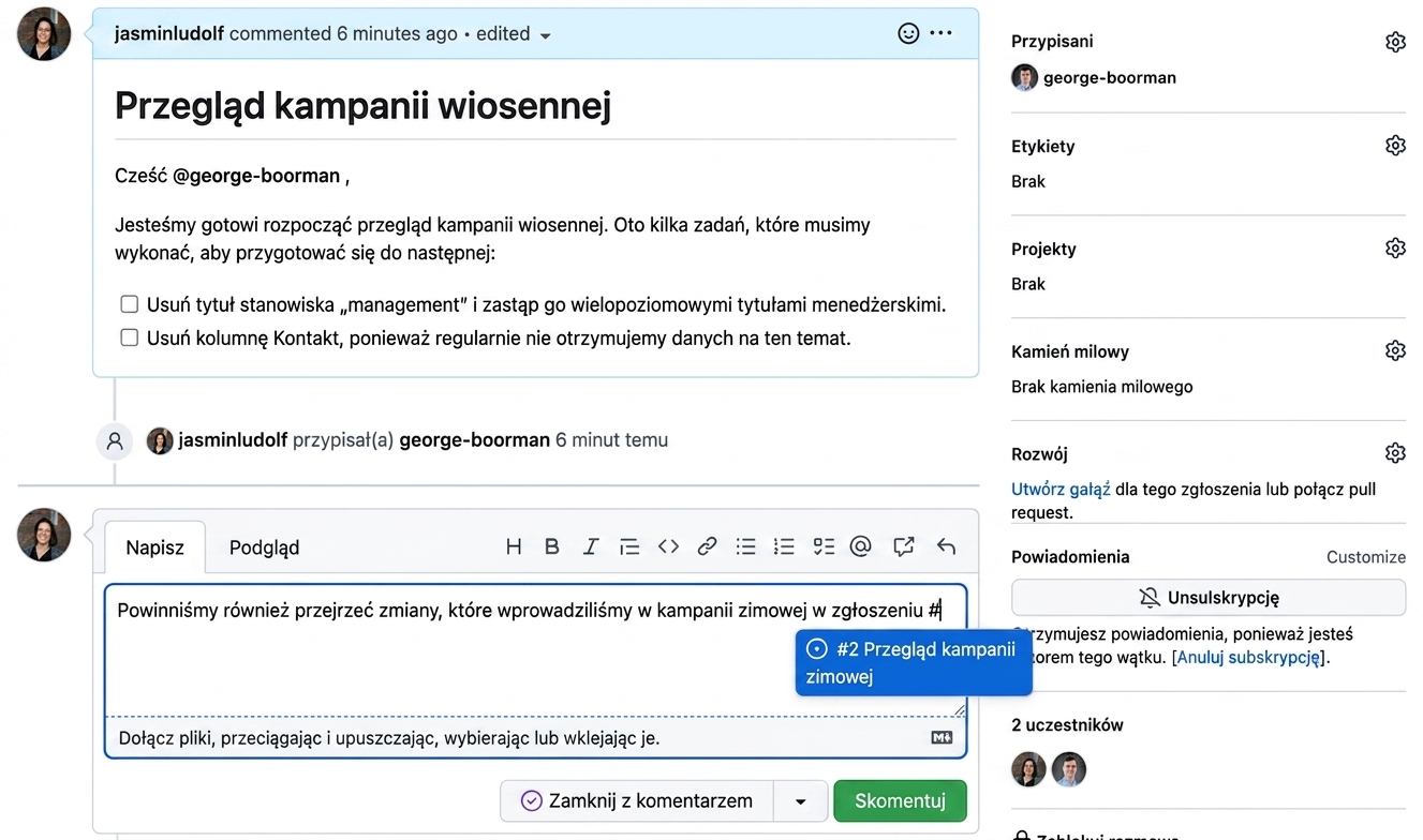 Widok linkowania do innego problemu