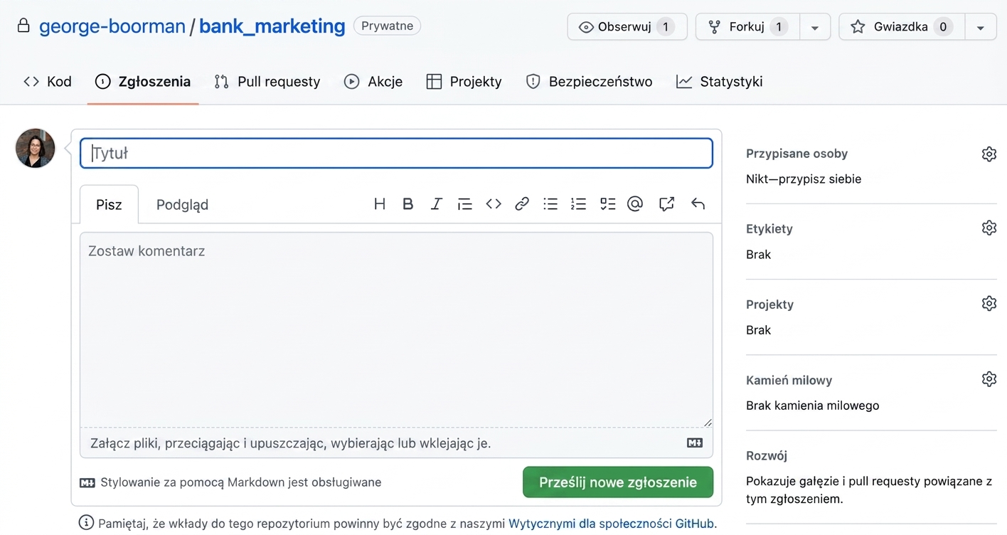 Widok tworzenia nowego problemu