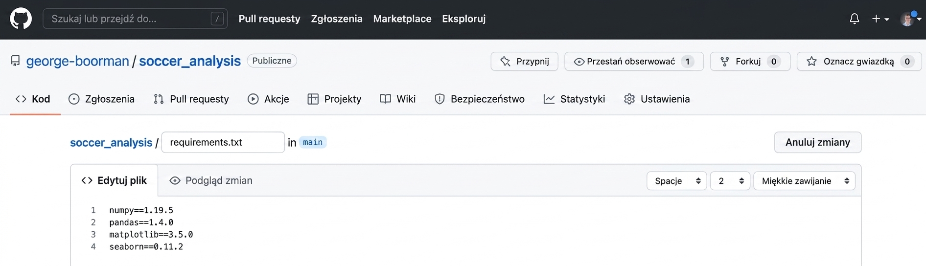 dodawanie pakietu seaborn i wersji do requirements-dot-txt