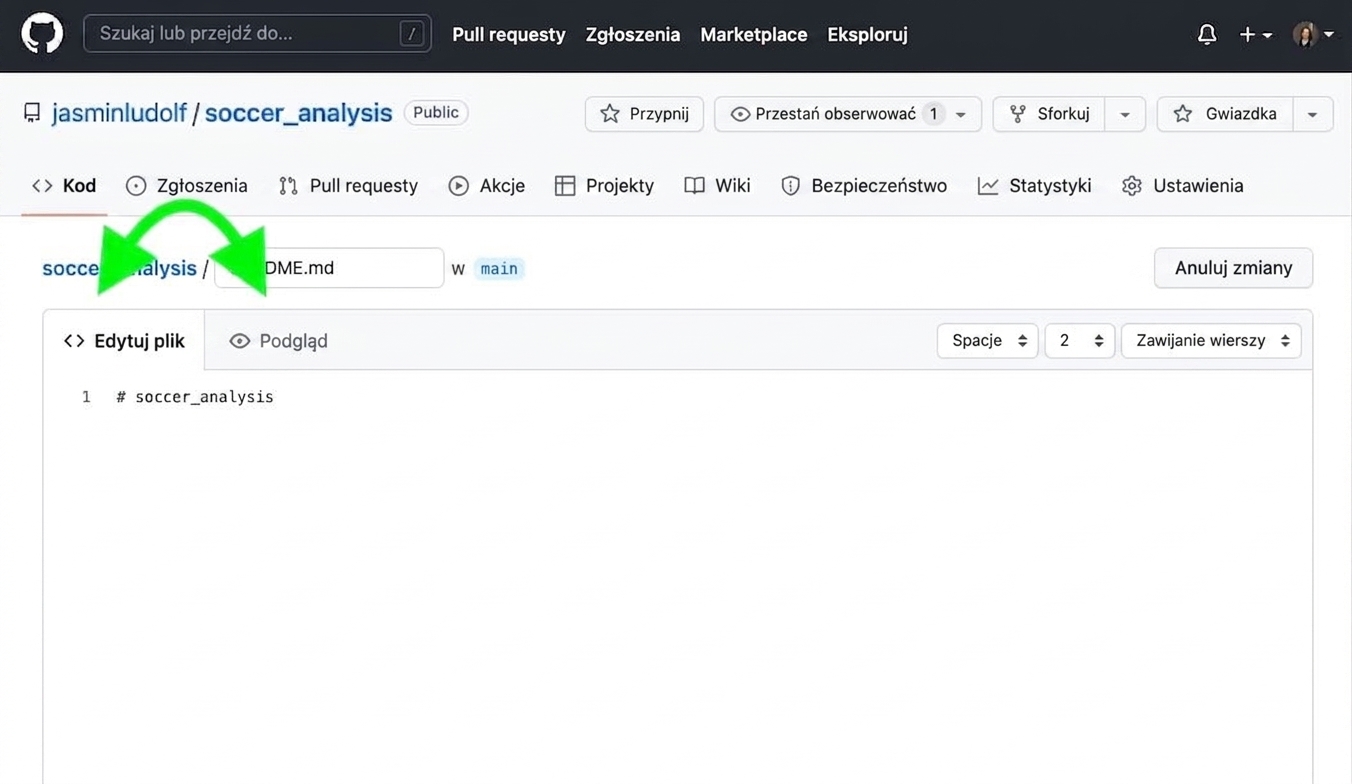 Widok pliku README z wyróżnionymi zakładkami edycji i podglądu