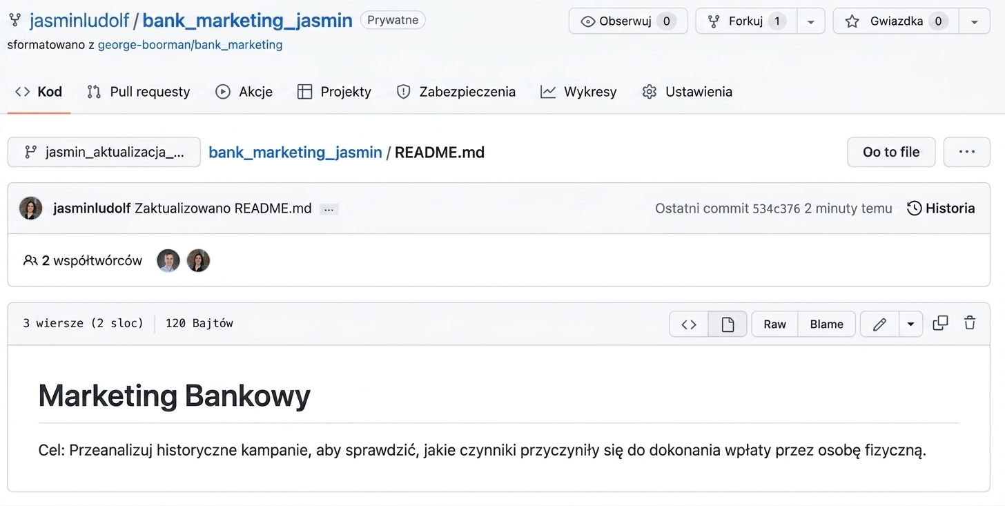 Widok sforkowanego repozytorium z wprowadzonymi zmianami